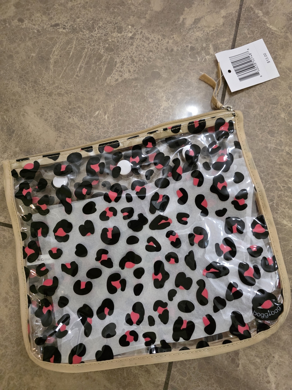 BOGG BAG Clear Cosmetic Pouch with Black and Pink Leopard Print - Picture 2 of 3